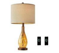 CXYWBD Lampada Tavolo Fattoria Vintage Pollici di 2 con USB A+C Rattan Glass Coidale Night Light Camera Adatto per camere da Letto, Soggiorno, uffici, Libro (Ambra)