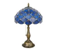 CXYWBD Lampada Tavolo in Color Vintage, la scrivania del di Lettura Decorazione Adatto per camere da Letto, Soggiorno, uffici, Libro (Vetro Blu+Perle Trasparente)