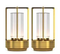 CXYWBD Lampada Tavolo in Metallo Portatile, Batteria fotoelettrica a Fasi alimentata, Ricaricabile, Uso Interno/Esterno (Set d'oro di 2) Adatto per camere da Letto, Soggiorno, uffici, Libro
