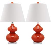 CXYWBD Lampada tavolo in vetro doppia zucca moderna pollici perle pacchetti con lampadine a LED camera comodino scrivania ufficio adatto per camere da letto, soggiorno, uffici, libro (arancione set 2)