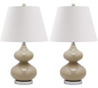CXYWBD Lampada Tavolo in Vetro Doppia Zucca Moderna Pollici Perle Pacchetti con lampadine a LED Camera Comodino scrivania Ufficio Adatto per camere da Letto, Soggiorno, uffici, Libro (Taupe Set di 2)