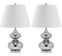 CXYWBD Lampada Tavolo in Vetro Doppia Zucca Moderna Pollici Perle Pacchetti con lampadine per Camera Comodino scrivania Ufficio Adatto a camere da Letto, Soggiorno, uffici, Libro (Argento Set di 2)