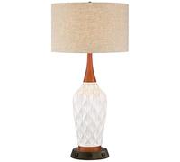 CXYWBD Lampada Tavolo Moderna Alta 30 Pollici paralamode in Legno Blu Verde glassa Casa di capezzale Adatto per camere da Letto, Soggiorno, uffici, Libro (Ceramica Bianca con USB)