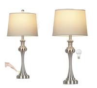 CXYWBD Lampada Tavolo Moderna con Controllo Tre Vie Base in Metallo Camera e Ufficio, Compresa la Lampadina a Adatta per camere da Letto, Soggiorno, uffici, Libro (Set d'Argento di 2)