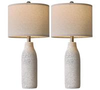 CXYWBD Lampada Tavolo Semplice 25 Pollici Moderna, tonalità Lino a Base di Ceramica, con Interruttore Rotante, Camera Adatto per camere da Letto, Soggiorno, uffici, Libro (Pacchetto -2)
