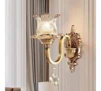 CXYWBD Lamps Sconces Bedroom Bedside Creativity Light Gold all-Copper Flower-Shaped Glass Wall Single Indoor Lighting Fixture,