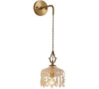 CXYWBD Lamps Sconces Head of Bed Light Teardrop-Shaped Crystal Lampshade Adjustable Height E14 Copper Wall Lamp for Dressing,