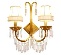 CXYWBD Lamps Sconces Lights Double Head Full Copper Crystal Fabric Lampshade Creative Indoor Living Room Bedroom Decorative Lamp Wall,