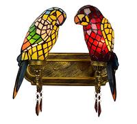 CXYWBD Lamps Sconces Parrot Interior 2 Wall Lamp Retro Art déco with Colored Glass lampshade And Crystal Pendant Lighting,