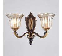 CXYWBD Lamps Sconces Vintage Copper Light European Style with Amber Glass Lamp Shade Retro Living Decor Wall Mount Lighting Fixtures for,One Color-2-light