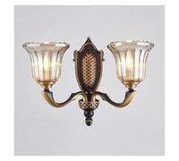 CXYWBD Lamps Sconces Vintage Copper Light European Style with Amber Glass Lamp Shade Retro Living Room Decor Wall Mount Lighting Fixtures,One Color-2-light