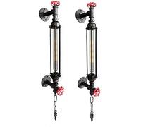 CXYWBD Luci da 2 Pezzi Apparecchio di Illuminazione retrò Telaio Gabbia in Metallo, Pipa dell'Acqua Industriale con Pale Lampada Parete v-Input della Fattoria Barra a soppalco (Colore: No