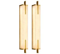 CXYWBD Marble Set of 2 Long Linear Stone Alabaster Sconces for Bathroom Vanity Bedroom Living Room Hallway Brass Wall Mount Lamp Fixture for,Gold-60CM-2 Pack