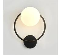 CXYWBD Nordic Minimalist Globe Glass Shade Light Metal Ring Circular Art Home Decor Lamp E27 Socket Wall Mount Lighting Fixture,Black+White