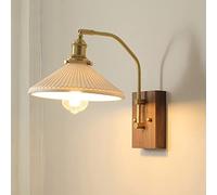 CXYWBD Sconces Antique Lamp Walnut Mount Light with White Ceramic Shade Vintage Copper BedBedside Reading Lamps Living E27 Wall,