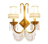 CXYWBD Sconces Double Head Full Copper Crystal Fabric Lampshade Indoor Living Room Bedroom Decorative Lamp Wall Lamps for,