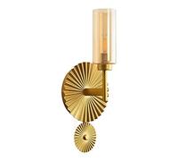 CXYWBD Sconces Lamp Transparent/Amber/Gray Glass Lampshade Lighting - Nordic Copper Long Arm Wall Lamps with Gold Round for Living,Amber