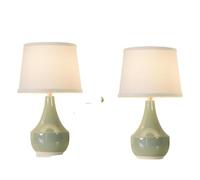 CXYWBD Set Lampada Tavolo in Ceramica Classica di con Interruttore bilanciere Lampadina a Comodino Camera e Ufficio Adatti per camere da Letto, Soggiorno, uffici, Libri (Salvia Verde; Paralume)