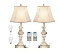 CXYWBD Toccare Lampada Tavolo, dimmerabile a Vie, Porte di Ricarica USB, Paralume in Finto Seta, Camera Confezione Bianca 2 Lavata Adatta per camere da Letto, Soggiorno, uffici