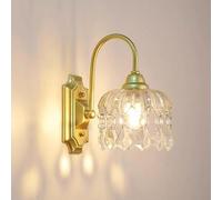 CXYWBD Vintage Gold Light Fixture with Clear Glass Shade Prism Mid Century Indoor Metal Wall Lamp Retro E14 Crystal Sconces for Bedroom,