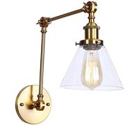 CXYWBD Wall Lamp Industrial Interior Decor Light Fixture Adjustable Head Swing Arm with Clear Glass Cone Shade Brushed Gold FinishChandelier,