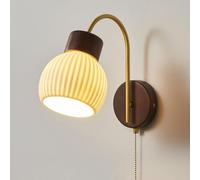 CXYWBD Wood Mid Century Light Fixtures with Pull Chain Milk Glass Gooseneck Gold Antique Vintage Wall Mounted Lamp for Bedside Living,Sphere
