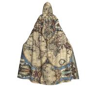 Cxzmnba Ancient Map World Globe Unisex Cosplay Costume Halloween Mantello con Cappuccio Mantello per Party Dress Up Full Length Uniforme Robe