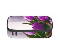 Cxzmnba Astuccio viola con farfalla tulipano per ragazzi e ragazze, essenziale per il rientro a scuola, forniture per studenti, astuccio per matite, Nero , Taglia unica, Organizer per borse