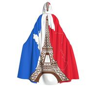Cxzmnba Bandiera della Francia Torre Eiffel Outl Unisex Cosplay Costume Halloween Mantello con Cappuccio Mantello per Partito Dress Up Full-Length Uniforme Robe