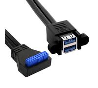 CY Cavo impilabile USB 3.0 femmina tipo pannello a scheda madre 90 gradi angolato 20 pin header cavo doppia porte 50 cm