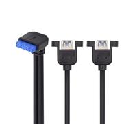 CY Cavo USB 3.0 ad angolo retto da 19/20 pin a USB 3.0 a doppia porta femmina con montaggio a vite, 90 gradi, 5 Gbps