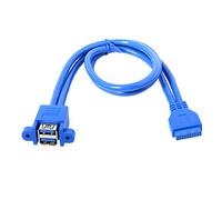CY USB 3.0 Female Panel Type to Motherboard 20Pin Header Stackable Cable Dual Ports 50cm