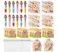 CY2SIDE Capybara Stationery Party Gift - Set di 36 articoli di cancelleria Capybara, include penne a sfera 4 in 1, foglietti adesivi e organza Capybara, bomboniere, riempitivi per sacchetti per la