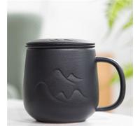 CYairong-22 Tazza da caffè Tazza con tappo, set di 1 tazza da caffè in ceramica con filtro interno, capacità 11,84 once for ufficio o come regalo for gli anziani Tazze(Nero)