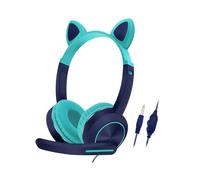 (Cyan Blue, Multicolor) AKZ-024 Kids Headphones Cat Ear 3.5mm Wired Headset Gaming Headset with Microphone - Pink