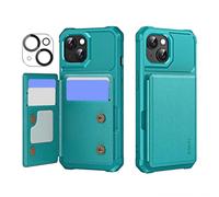 (Cyan, Multicolor) For iPhone 15 Plus ENKAY Hat-Prince Wallet Card Slot Kickstand PU Leather TPU Back Phone Cover with
