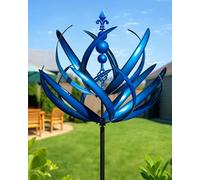 Cyan Oasis Girandole a vento da 231 cm, extra large, in metallo, con paletto, mulini a vento per cortile, giardino, decorazione per prato, blu (68,6 cm di larghezza x 231,1 cm di altezza)