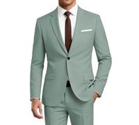 CYANDUSTY Completo da uomo slim fit, 2 pezzi, 1 bottone, giacca e pantaloni, set per matrimonio e ballo di fine anno, Verde salvia., L