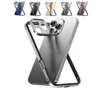 Cyanshell Metal Frame Flat Corner Silicone Case for iPhone, Featuring a metal lens frame, Cyanshell is compatible with the iPhone 14/15/16 Pro Max (For 13 Pro Max,Silver)