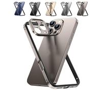 Cyanshell Metal Frame Flat Corner Silicone Case for iPhone, Featuring a metal lens frame, Cyanshell is compatible with the iPhone 14/15/16 Pro Max (For 16,Gray)