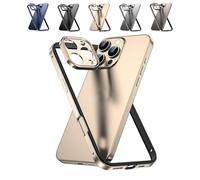 Cyanshell Metal Frame Flat Corner Silicone Case for iPhone, Featuring a metal lens frame, Cyanshell is compatible with the iPhone 14/15/16 Pro Max (For 16,Gold)
