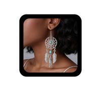 Cybche Boho Blu Turchese Foglia Acchiappasogni Orecchini Etnici Teal Occidentale Piuma Orecchini Nappa Gancio Vuoto Cerchio Goccia Vintage Tribale Zingaro Gioielli Retrò Per Le Donne