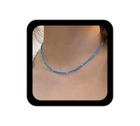 Cybche Boho Piccolo Seed Bead Collana Girocollo Blu Collana di Perline Catena Corta Argento Piccole Perline Rotonde Collane Minimaliste Perline di Riso Collane Collari Gioielli per le Donne
