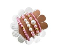 Cybche Boho Rosa Stratificato Perla Bracciale Set Palla D'oro Perline Bracciale Matrimonio Perla Perline Impilabile Tratto Bracciali Elastici Piccolo Amore Cuore Bangle Cavigliera Gioielli Da Polso