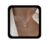 Cybche Collana girocollo in stile boho con cuore bombato, in argento, con catenina, a forma di piccolo cuore, con chiusura a levetta, per donne