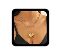 Cybche Collana vintage a strati con ciondolo a forma di cuore, in oro, collana girocollo con cuore bombato, collane cubane da donna