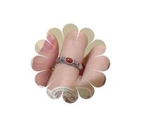 Cybche Vintage anello rosso ovale Gemstone piccolo anello Ruby Knuckle dito anelli aperti regolabili tribù etnica anelli motivo banda incisi gioielli per le donne