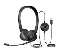 Cyber Acoustics AC-204ENC Cuffie stereo USB con doppio microfono ENC | Ideale per chiamate in ufficio e lavoro remoto, modulo di controllo in linea, cuscinetti auricolari in similpelle