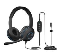 Cyber Acoustics Auricolare stereo USB-C per PC e Mac, controlli in-line per volume e microfono mute, microfono con cancellazione del rumore con braccio regolabile, perfetto per aule o casa (AC-5014)