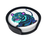 Cyber Tiger Circuit - Sottobicchieri rotondi (6 pezzi) in poliuretano, impermeabili e resistenti alle scottature, adatti per tazze da caffè, tazze da tè, bicchieri